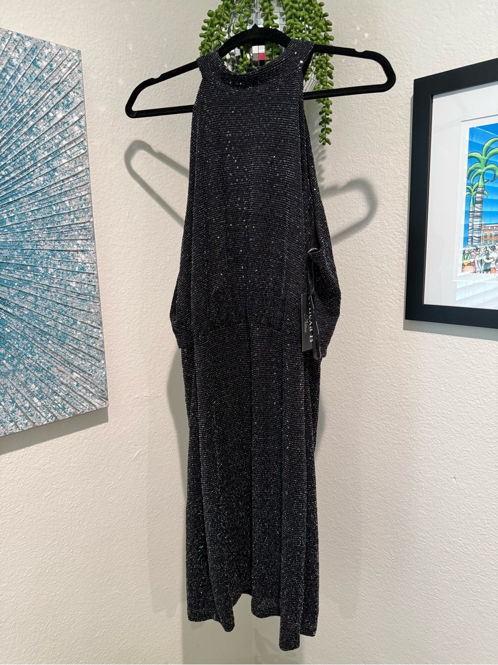 Halter Midi Dress with Subtle Sparkle - Black